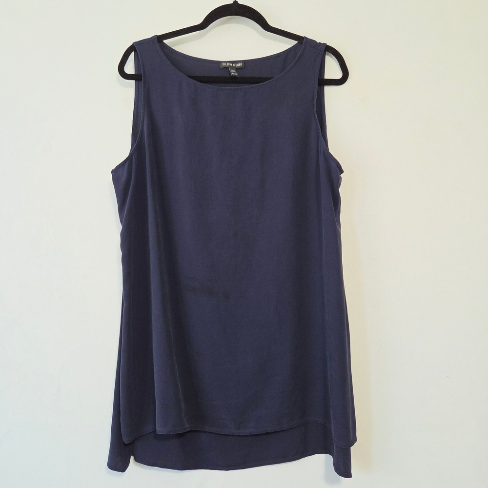 Eileen Fisher Silk Sleeveless Top Womens XL Navy Blue Minimalist Quiet Luxury
